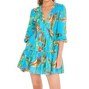FARM Rio Blue Tropical Print Dress